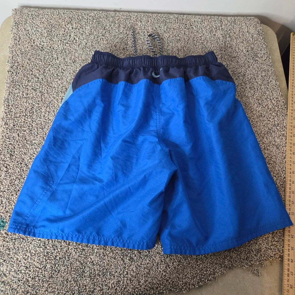 Mens Blue Colorblock Swim Trunks Elastic Waist Drawstring Board Shorts Medium - Picture 2 of 3